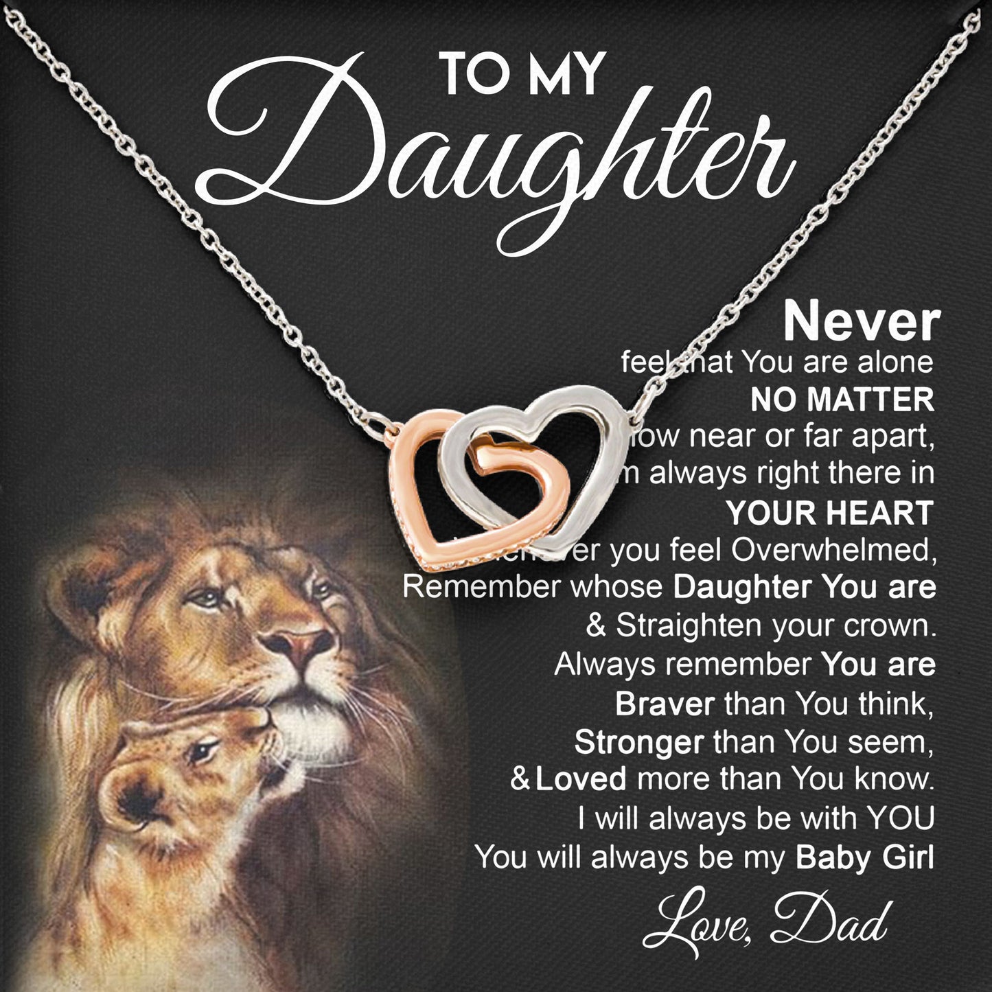 To My Daughter Necklace 925 Sterling Silver Graduation Gifts Birthday Christmas Message Card＆LED Gift Box