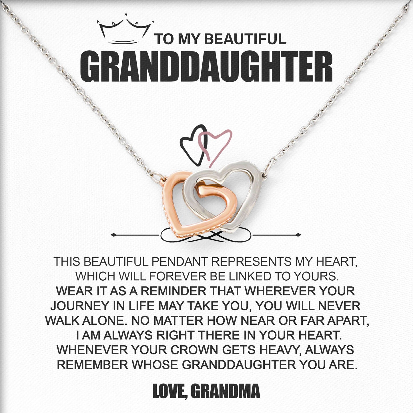 To My Beautiful Grandaughter Necklace Graduation Gifts Birthday Valentine Message Card＆LED Gift Box