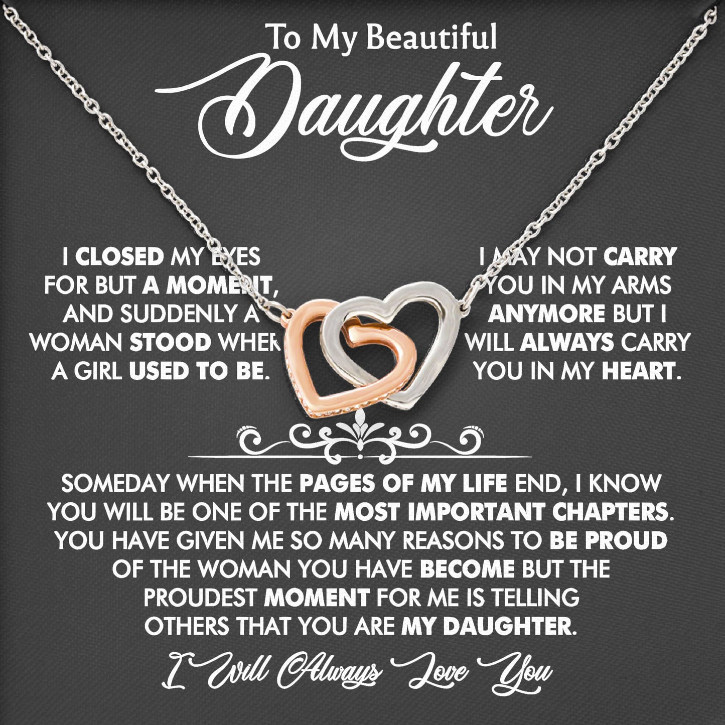 To My Beautiful Daughter Necklace Gift For Birthday Wedding Graduation, Valentine's Day From Dad, Mom