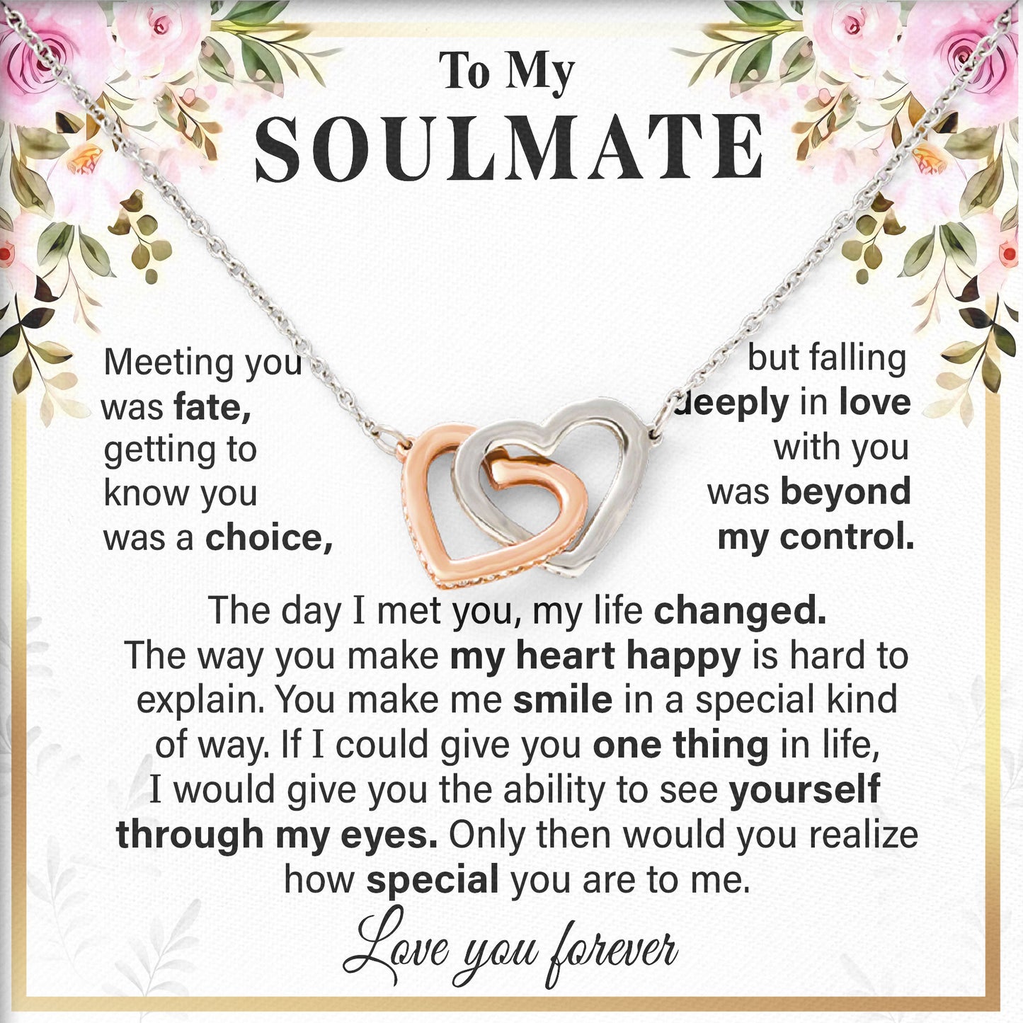 To My Soulmate Love Knot Necklace Meaningful Jewelry Gift for Anniversary, Birthday