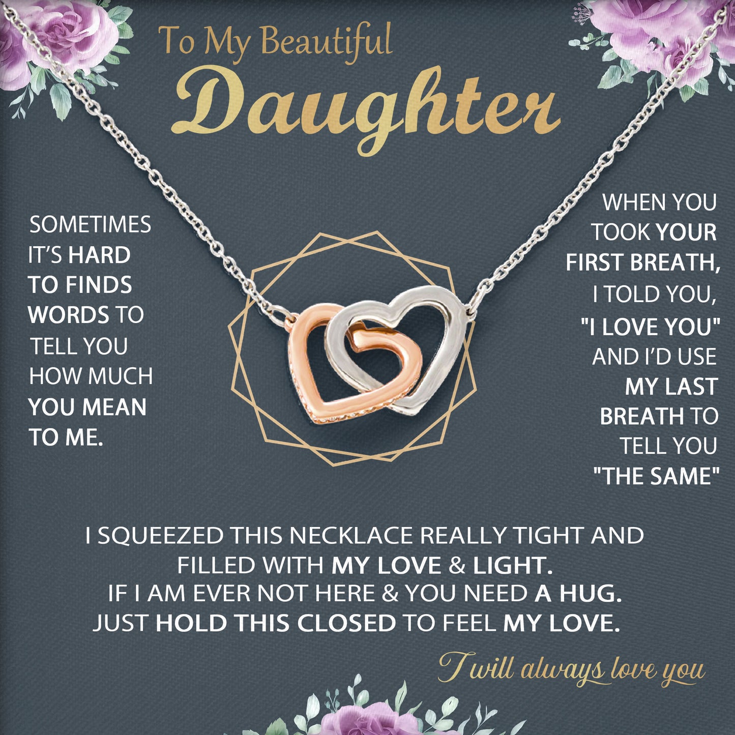 To My Beautiful Daughter Jewelry Boxes with Necklace, Present Box For Daughter From Dad, Mom