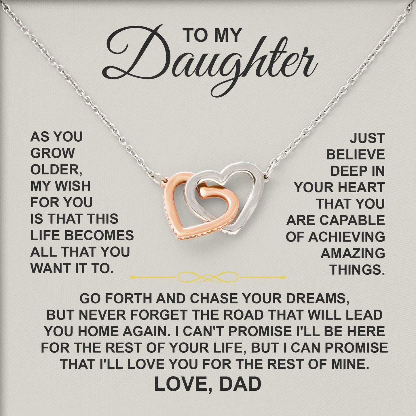 To My Daughter Necklace Message & Elegant Box, Jewelry Gift For Birthday, Graduation, Valentines, Mothers Day