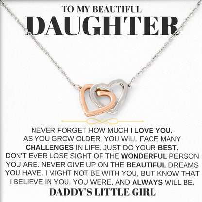 To My Beautiful Daughter Necklace with Message Card and Gift Box, Valentine's Day, Birthday From Dad, Mom
