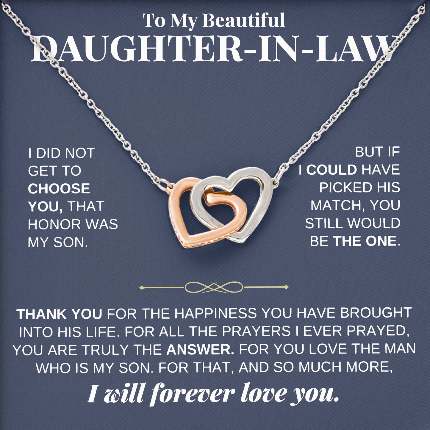 To My Beautiful Daughter In Law Necklace with Message Card and Gift Box, Valentine's Day, Birthday From Dad, Mom
