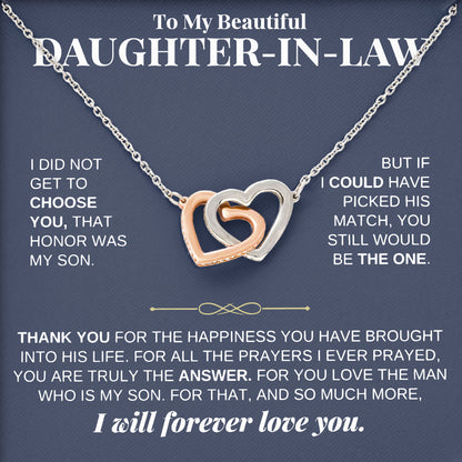 To My Beautiful Daughter In Law Necklace with Message Card and Gift Box, Valentine's Day, Birthday From Dad, Mom