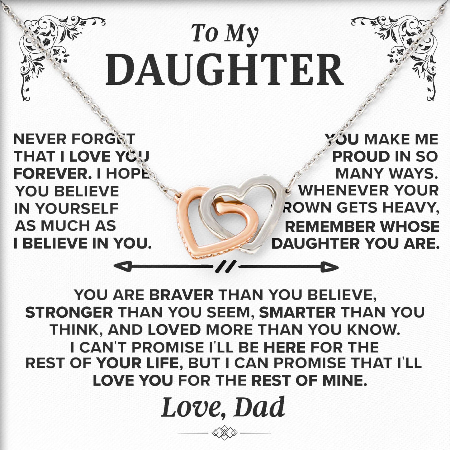 To My Daughter Necklace Birthday Valentine Jewelry Gifts For Daughter From Dad with Message Card Box