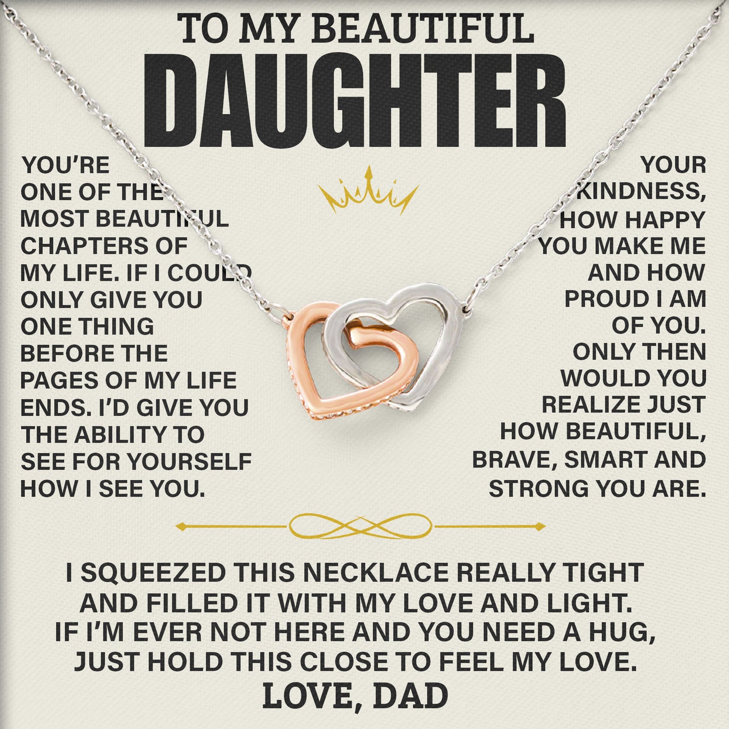 To My Beautiful Daughter Necklace Birthday Valentine Jewelry Gifts For Daughter with Message Card Box From Dad