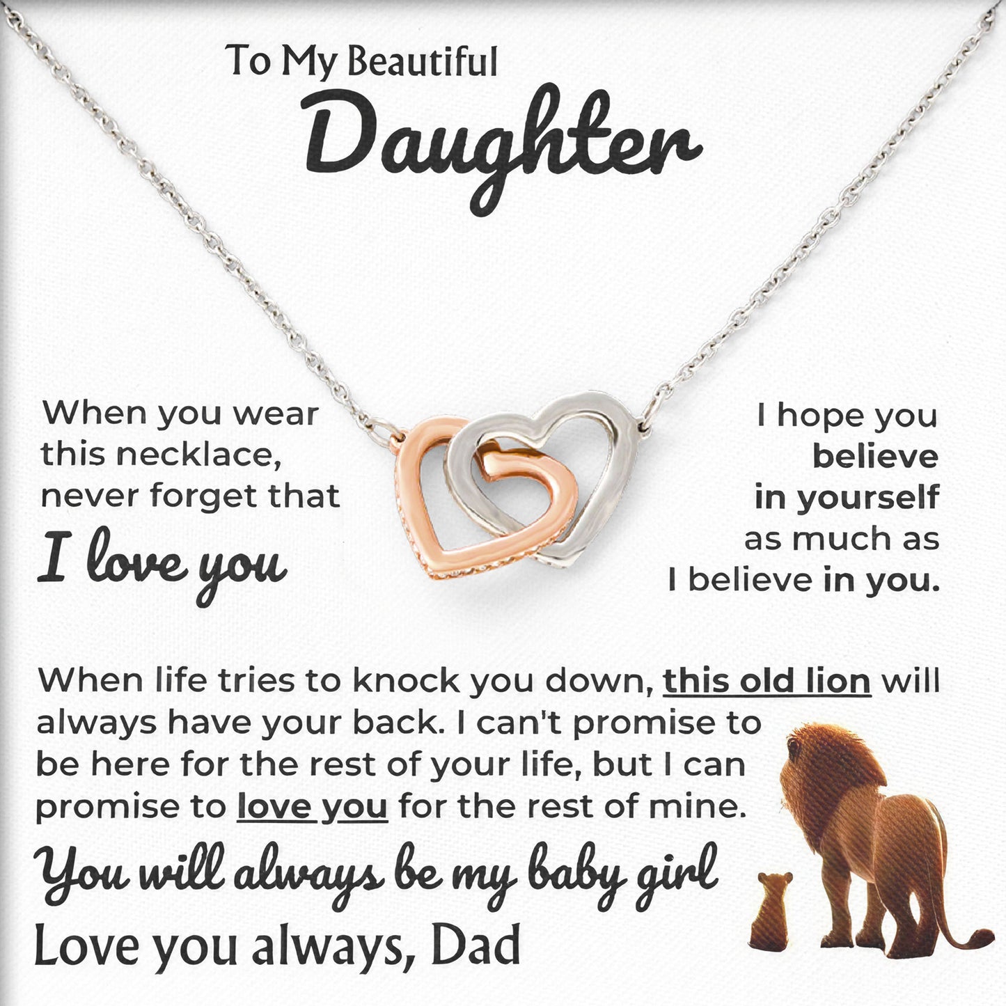 To My Beautiful Daughter Necklace Birthday Anniversary Valentine Gift with Message Card and LED Jewelry Box Gift