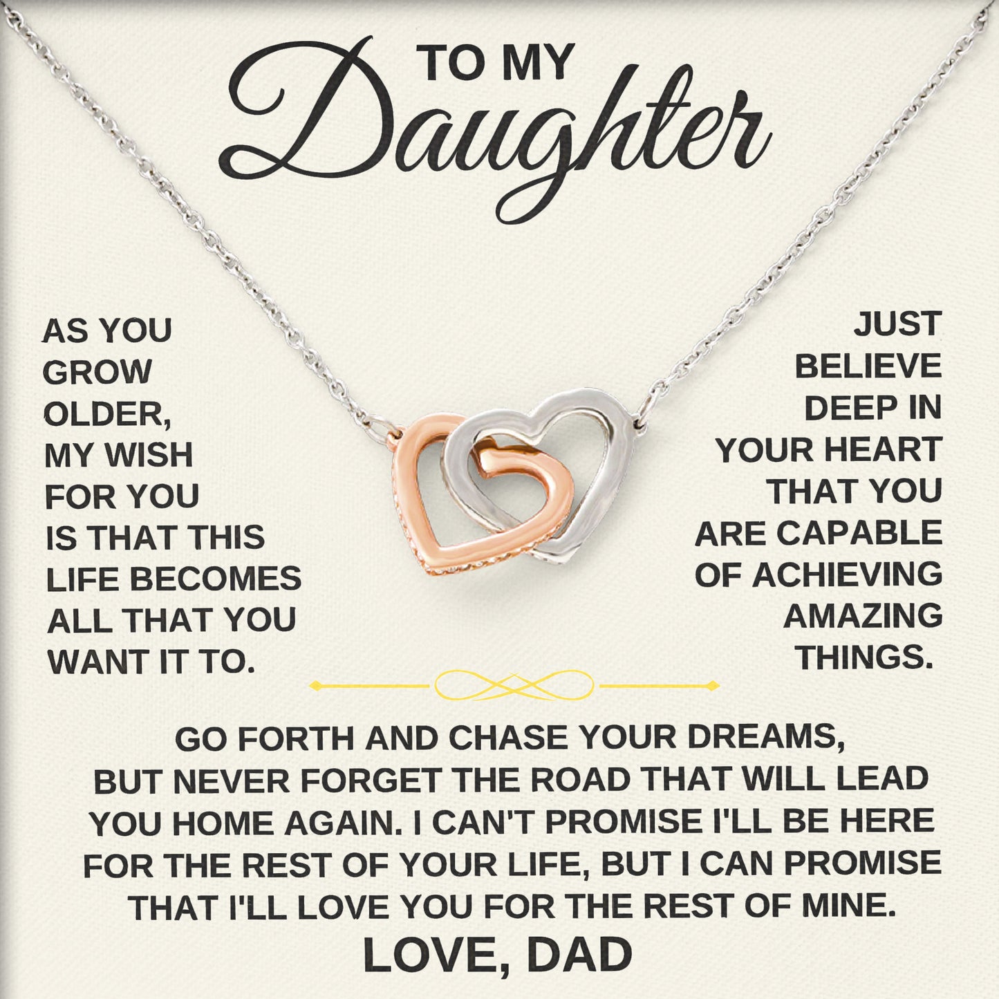 To My Daughter Necklace Birthday Anniversary Valentine Gift with Message Card and LED Jewelry Box Gift
