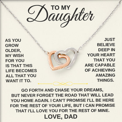 To My Daughter Necklace Birthday Anniversary Valentine Gift with Message Card and LED Jewelry Box Gift