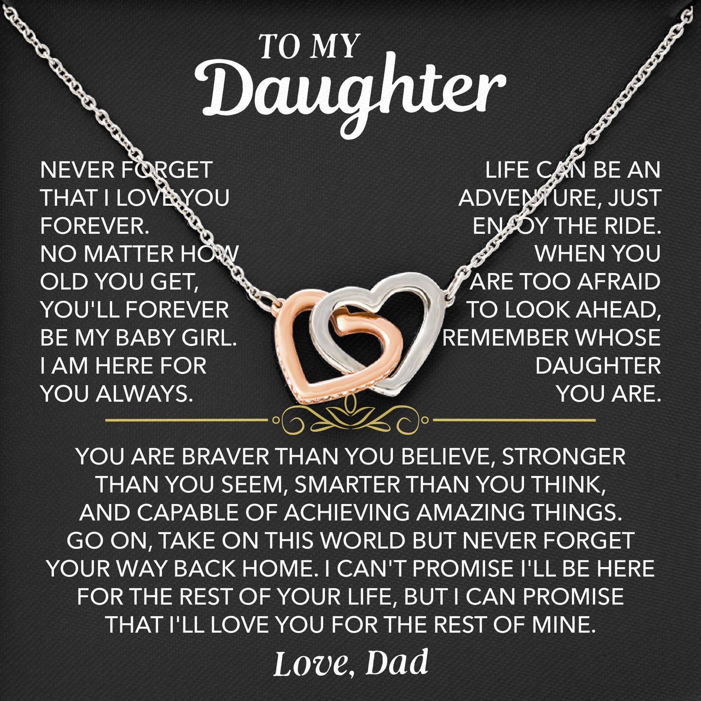 To My Daughter Necklace with Message Card and LED Jewelry Box Gifts Birthday Anniversary Valentine Gift From Dad