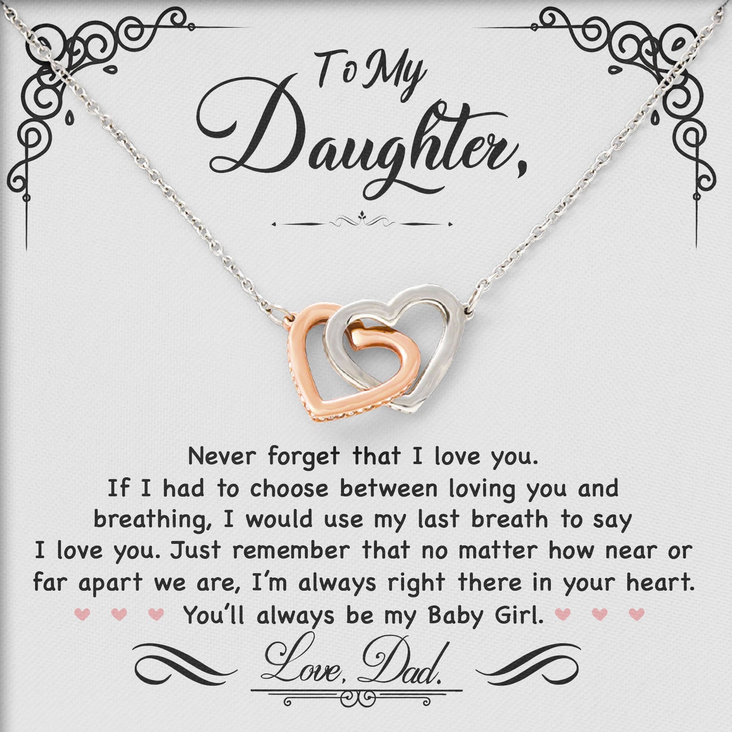 To My Daughter Necklace Birthday Anniversary Graduation Jewelry Gifts with Message Card Box