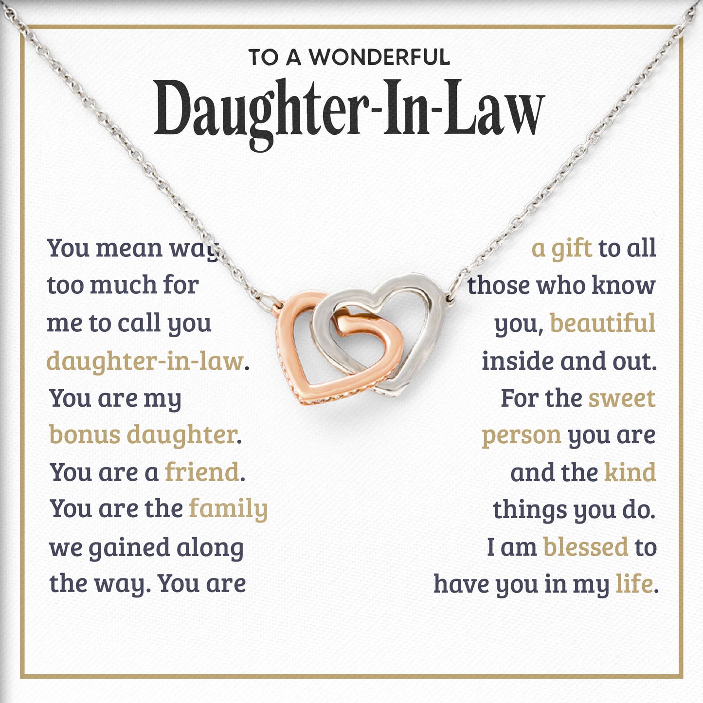 To A Wonderful Daughter In Law Necklace Message & Elegant Box, Necklace Gifts For Daughter, Valentines Day, Graduation, Birthday, Wedding