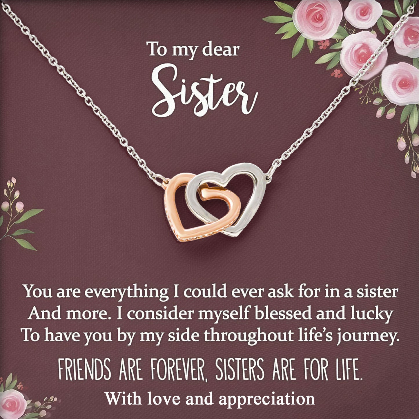 To My Dear Sister Valentine Necklace Gift Box