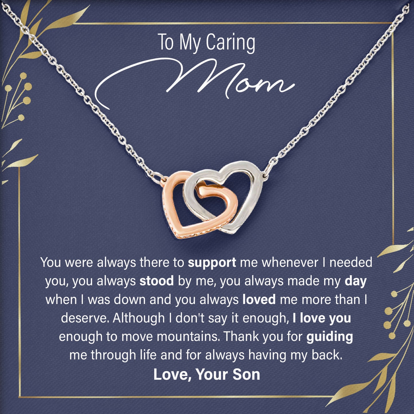 To My Caring Mom Necklace with Loving Message