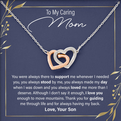 To My Caring Mom Necklace with Loving Message