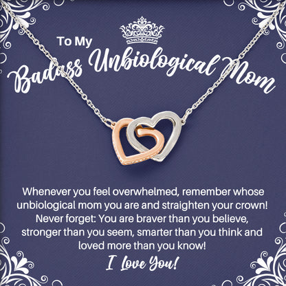 To My Badass Unbiological Mom Love Necklace Gift with Message Card