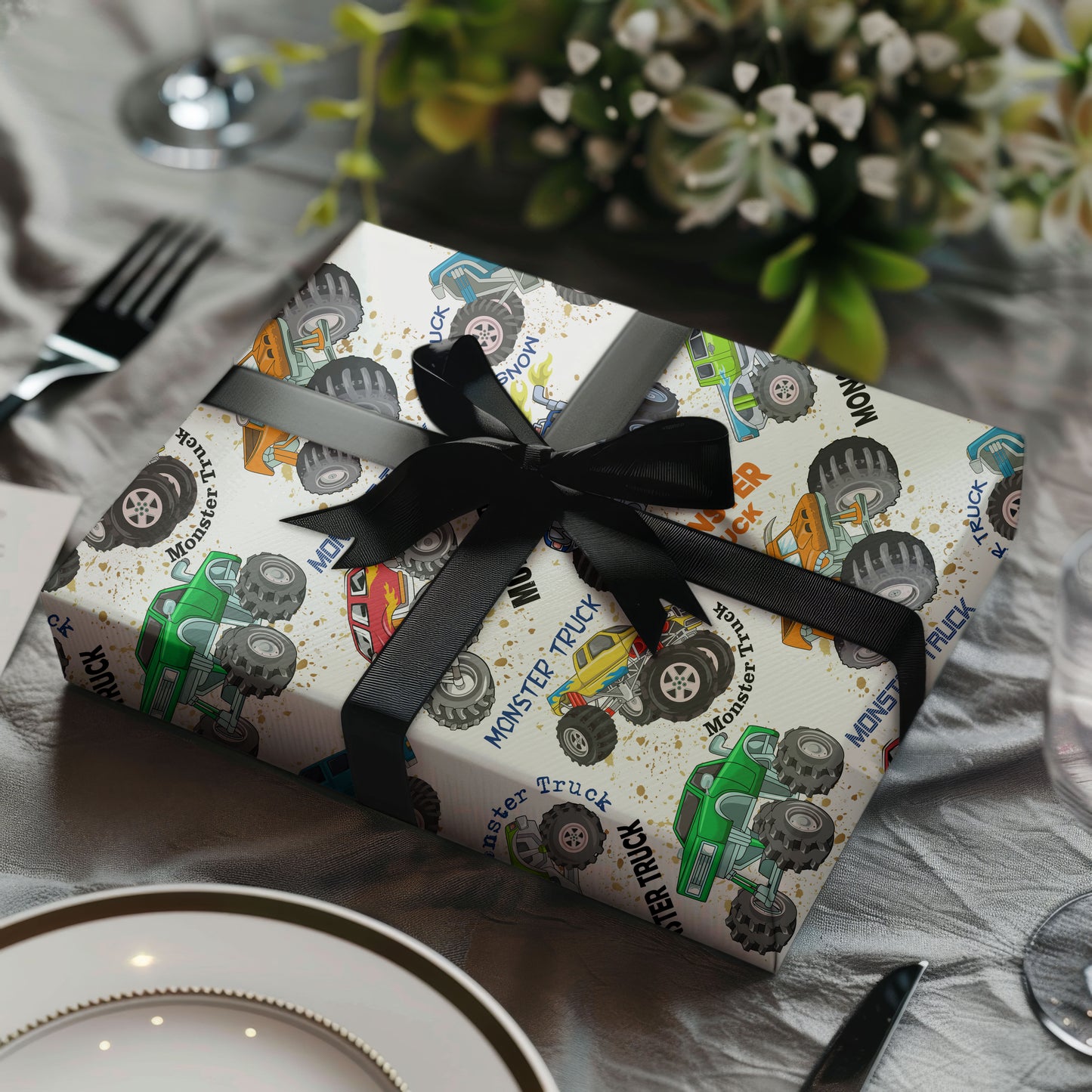 Monster Truck Christmas Wrapping Paper, Boy Gift Wrap