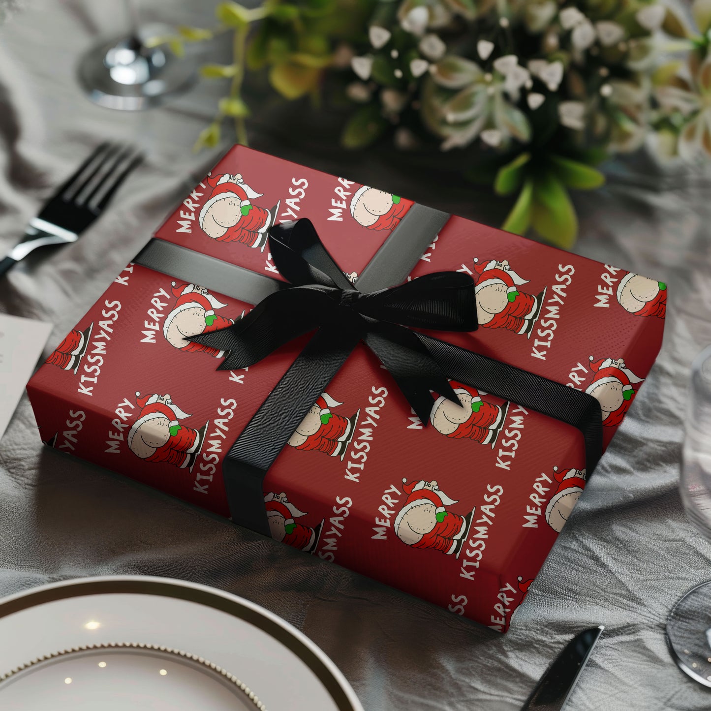 Merry Kissmyass Santa Christmas Wrapping Paper Sheets
