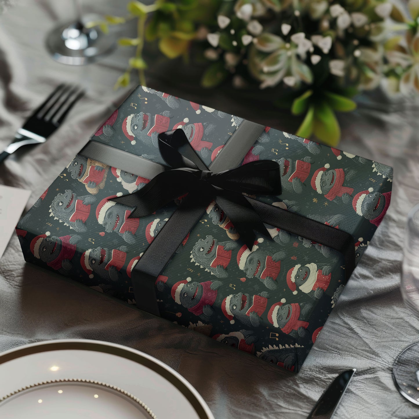 Godzilla Santa Christmas Wrapping Paper