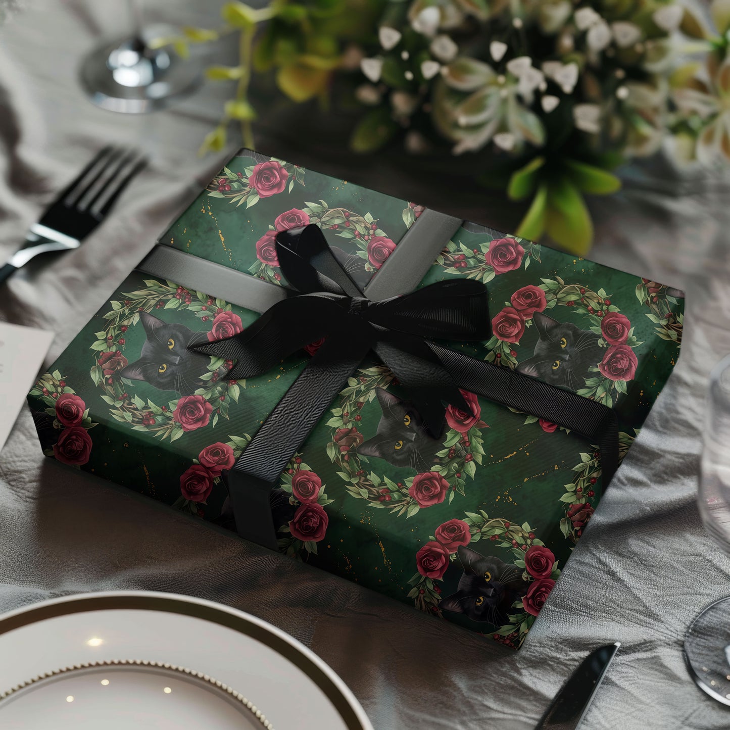 Black Cat Christmas Wrapping Paper