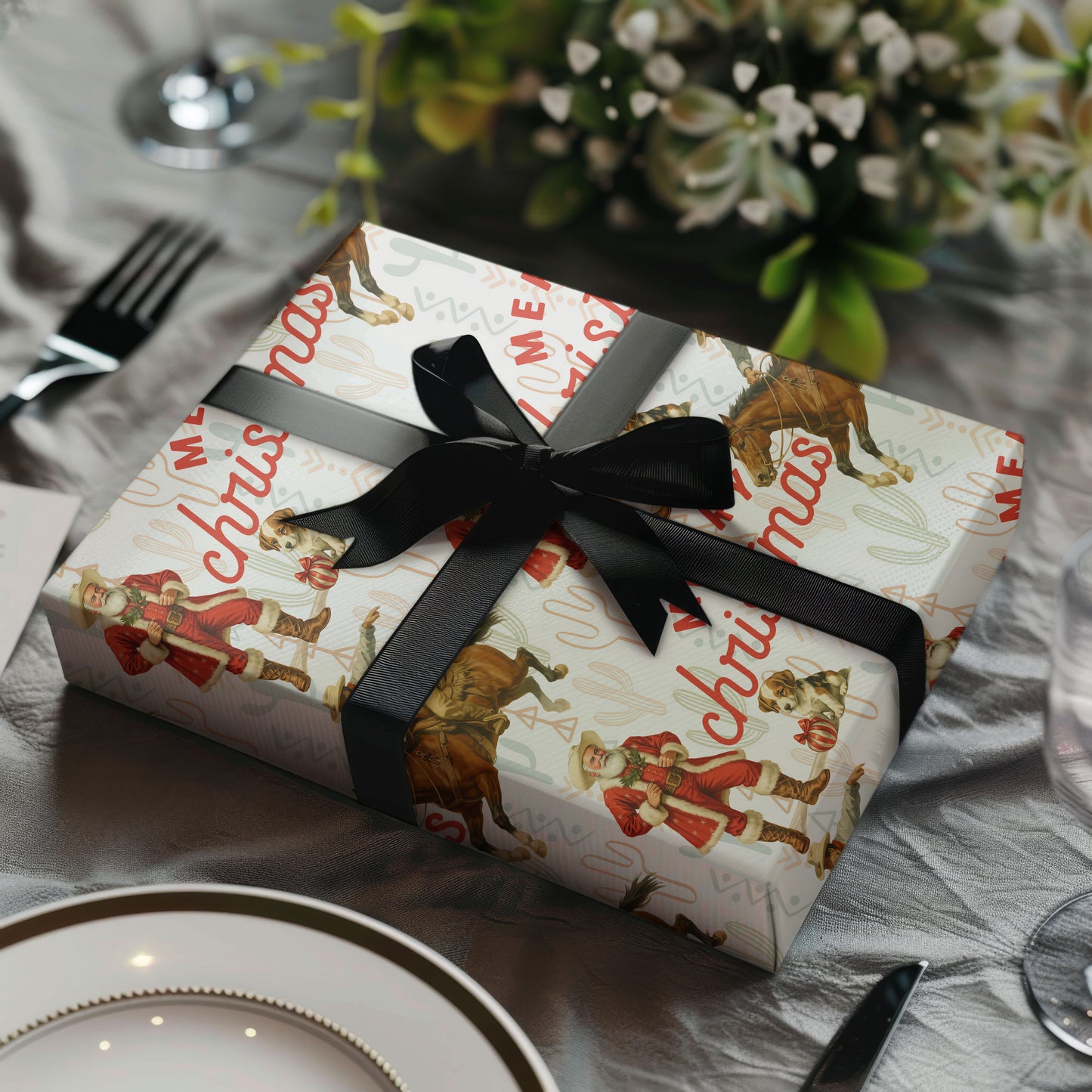 Santa Cowboy Christmas Wrapping Paper - Western Gift Wrap
