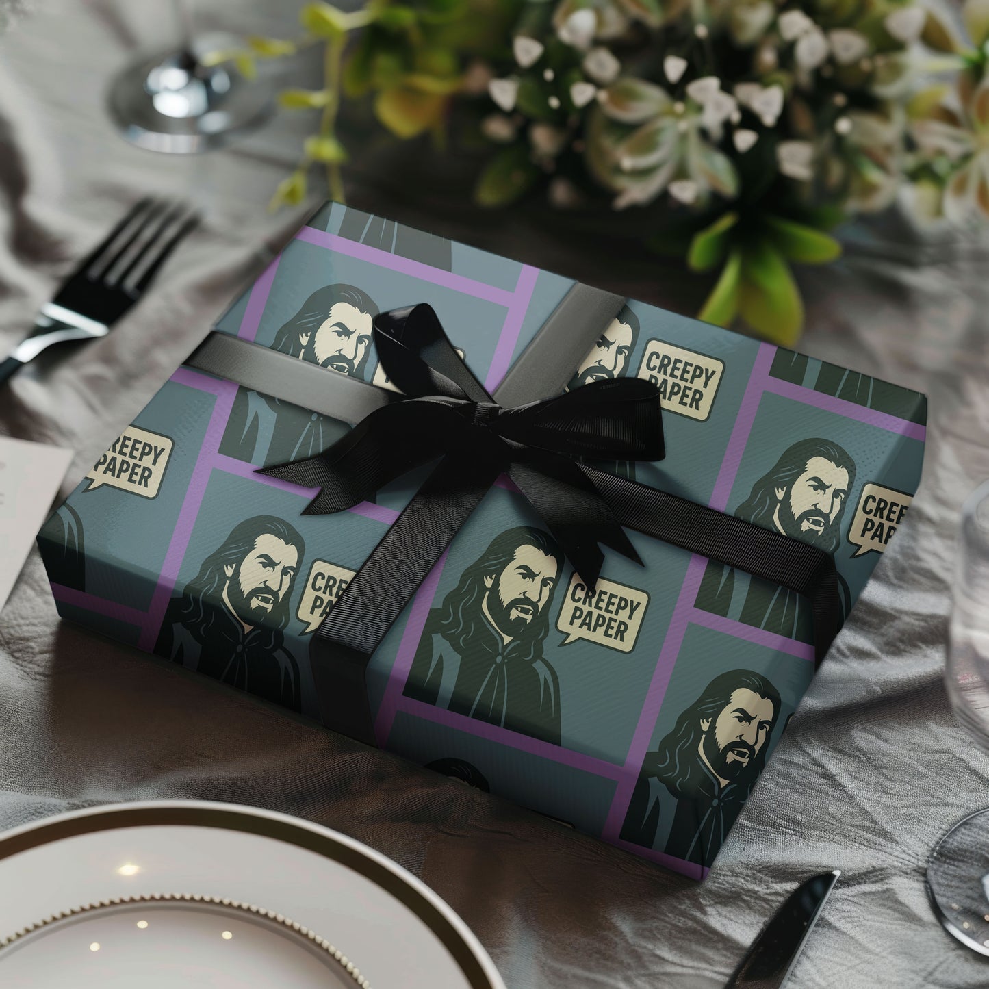 Creepy Paper Wrapping Paper, Nandor from What we do in the Shadows Show, Gift Wrap for Fans