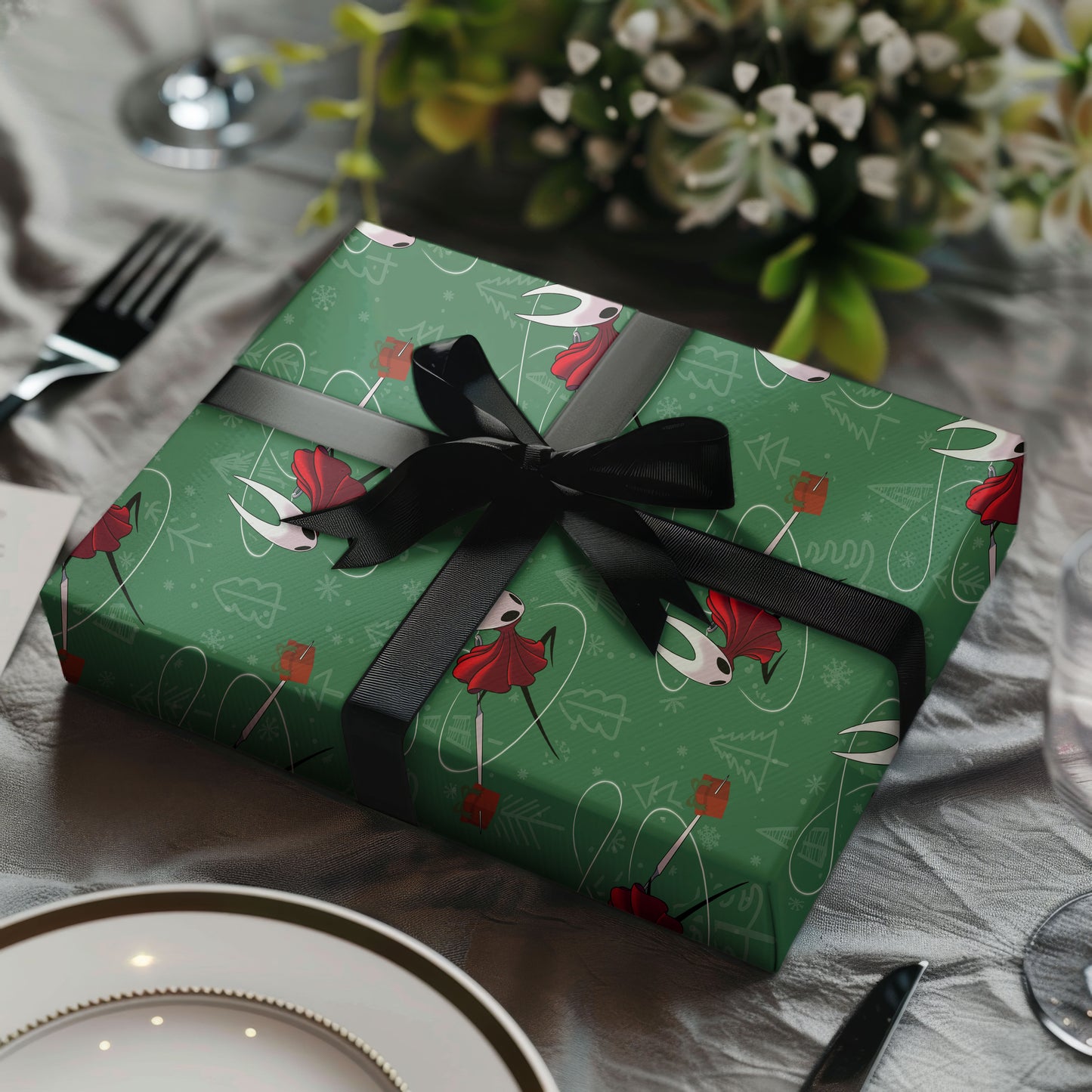 Hollow Knight Silksong Christmas Wrapping Paper, Gothic Holiday Gift Wrap