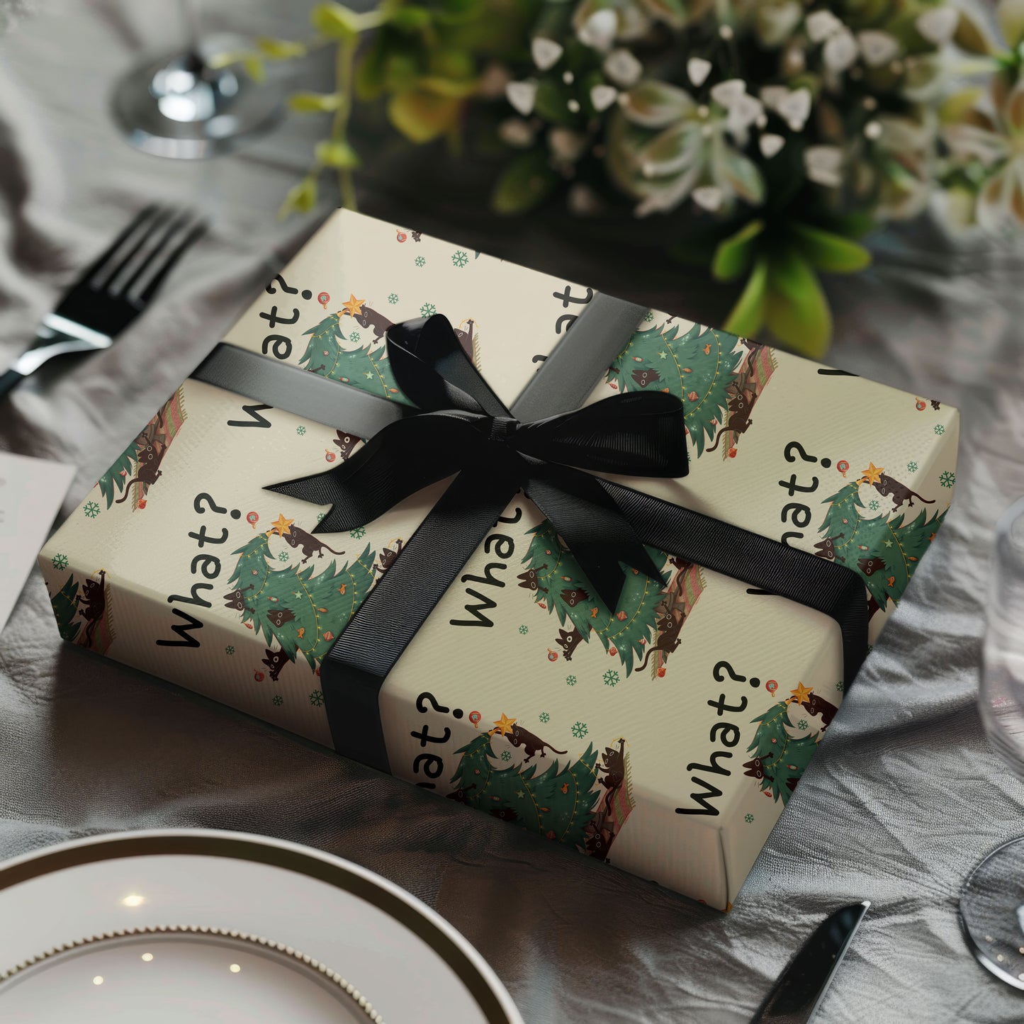 Black Cat Christmas Wrapping Paper