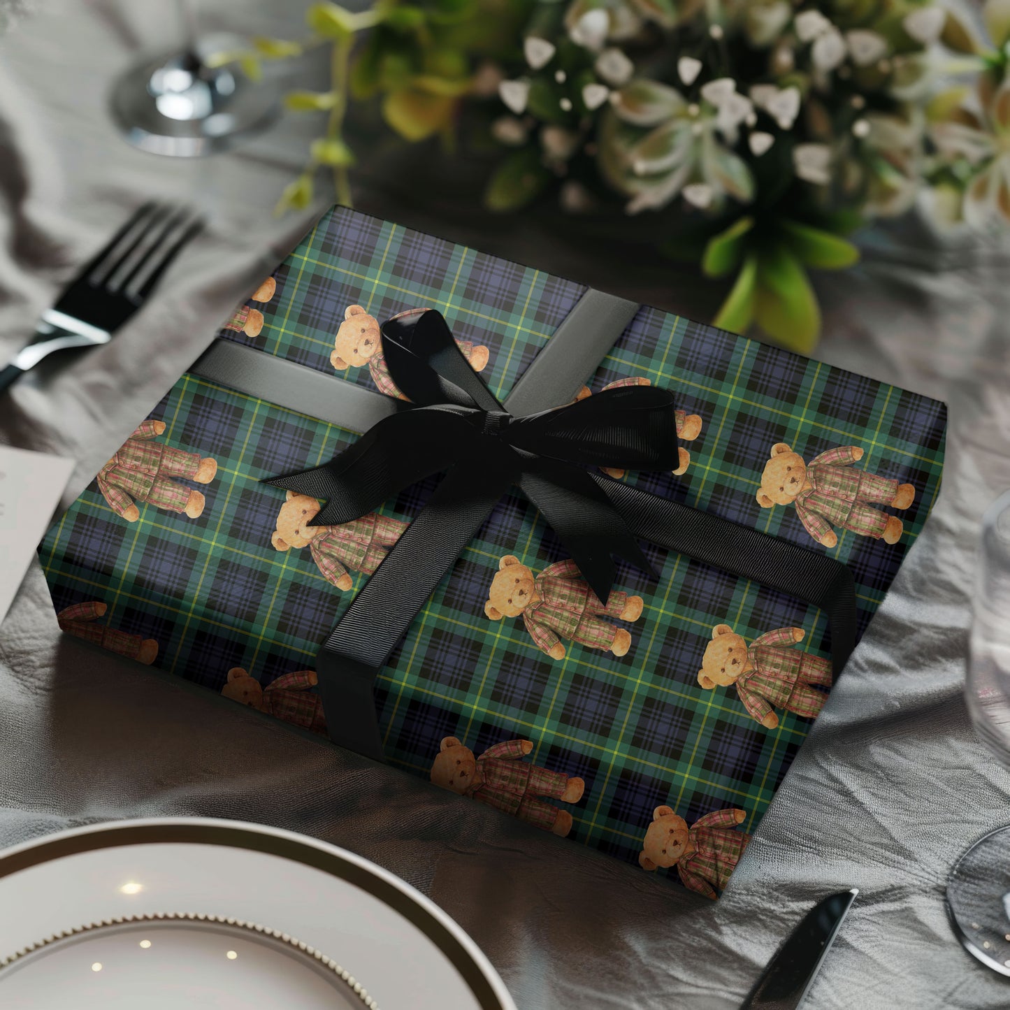Plaid Bear Wrapping Paper Christmas Gift
