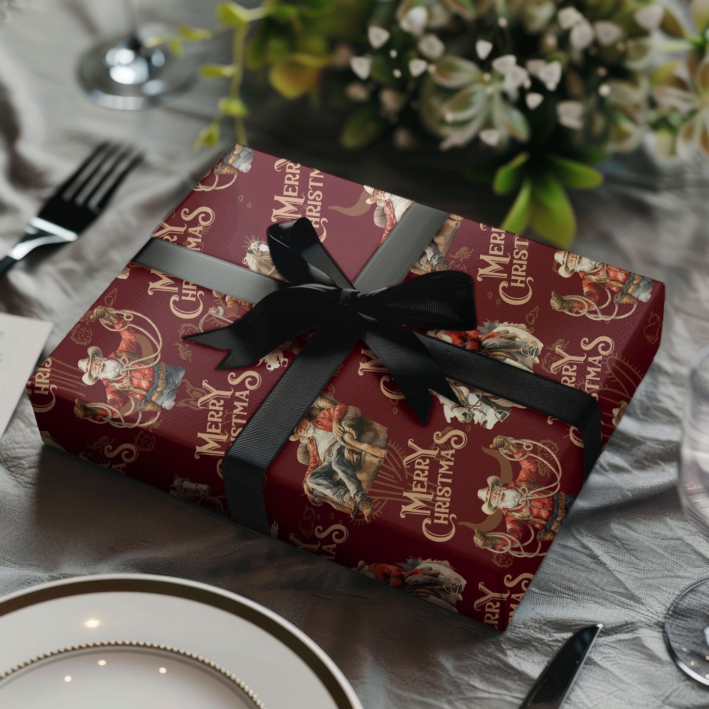 Cowboy Santa Christmas Wrapping Paper