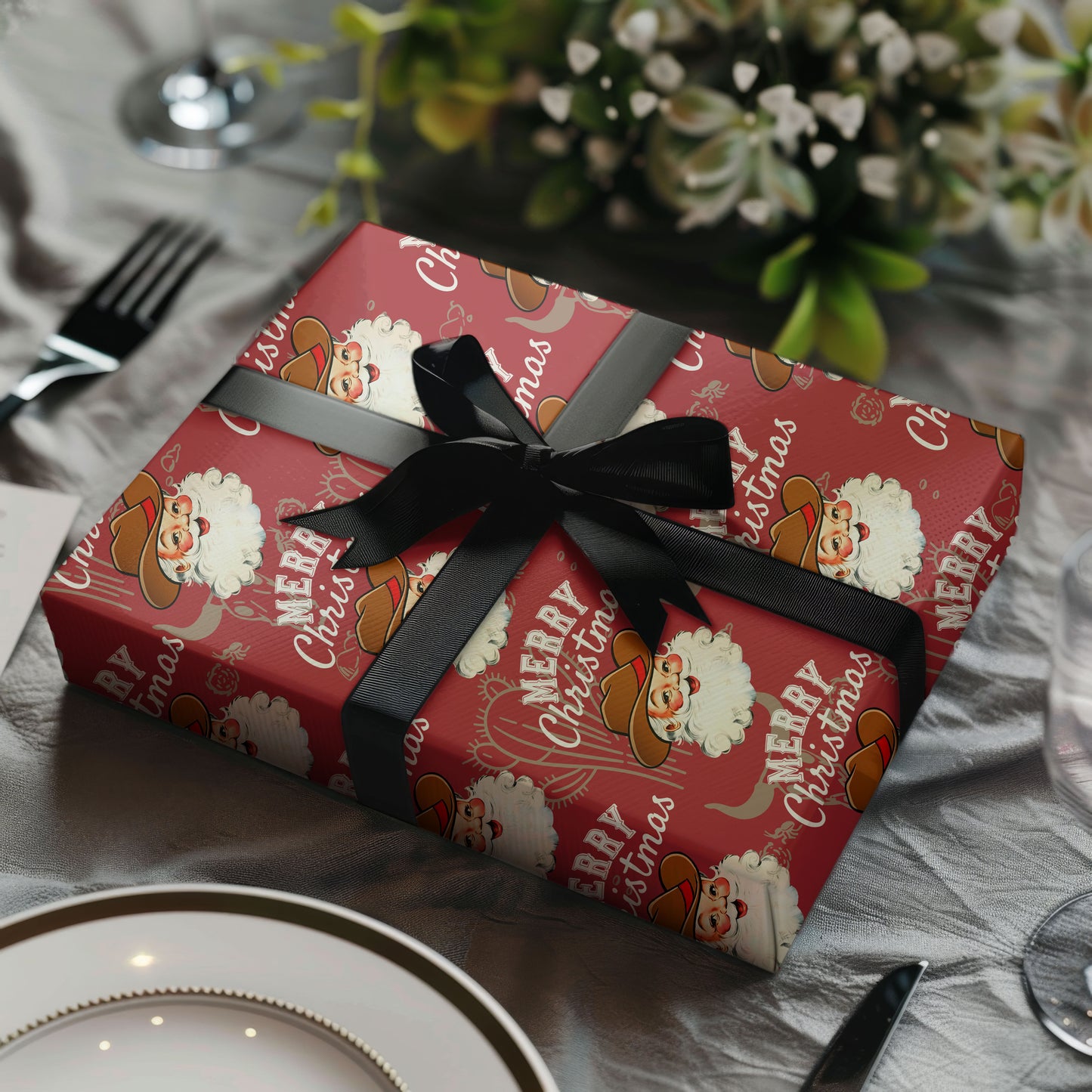 Cowboy Santa Christmas Wrap Gift