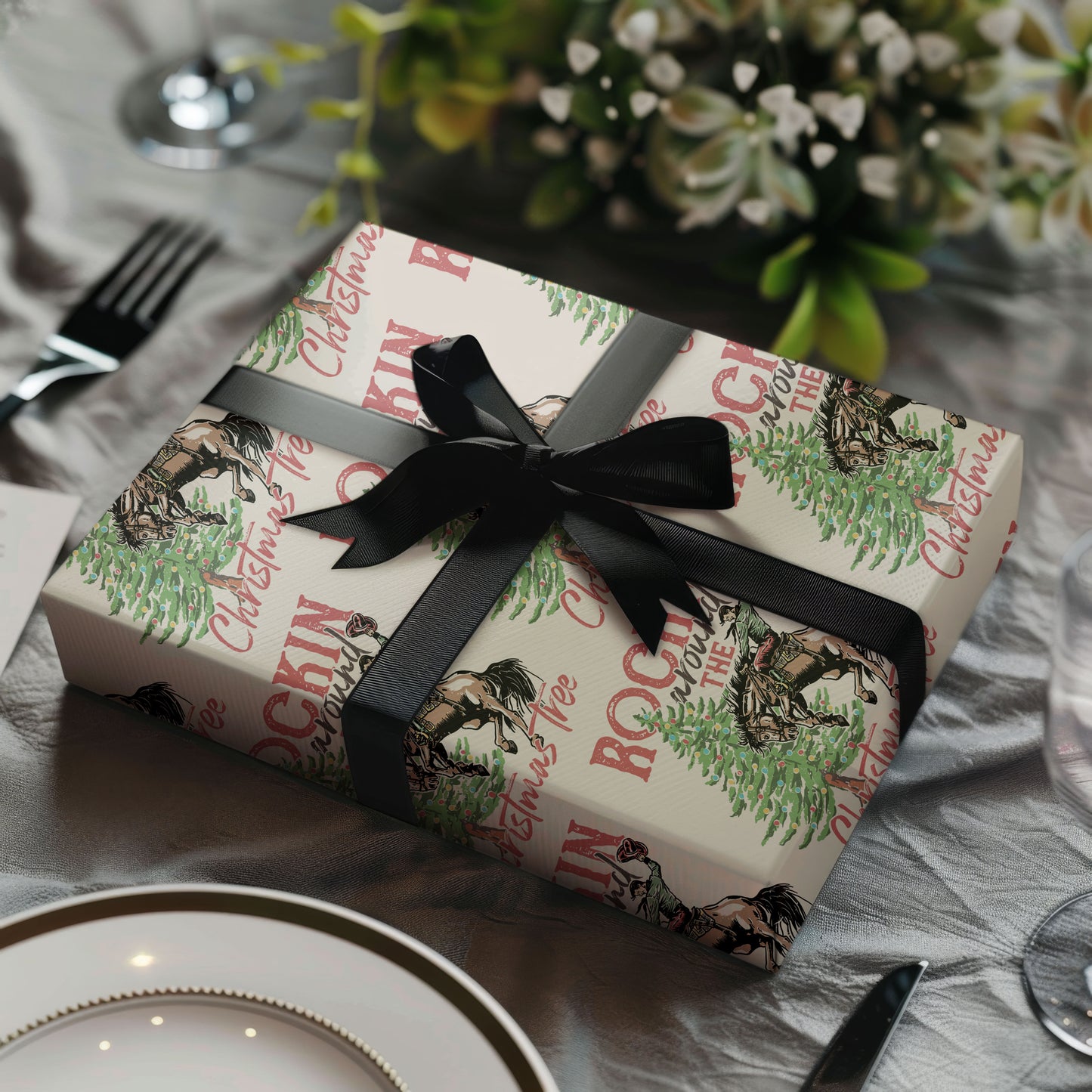 Christmas Santa Cowboy Wrapping Paper