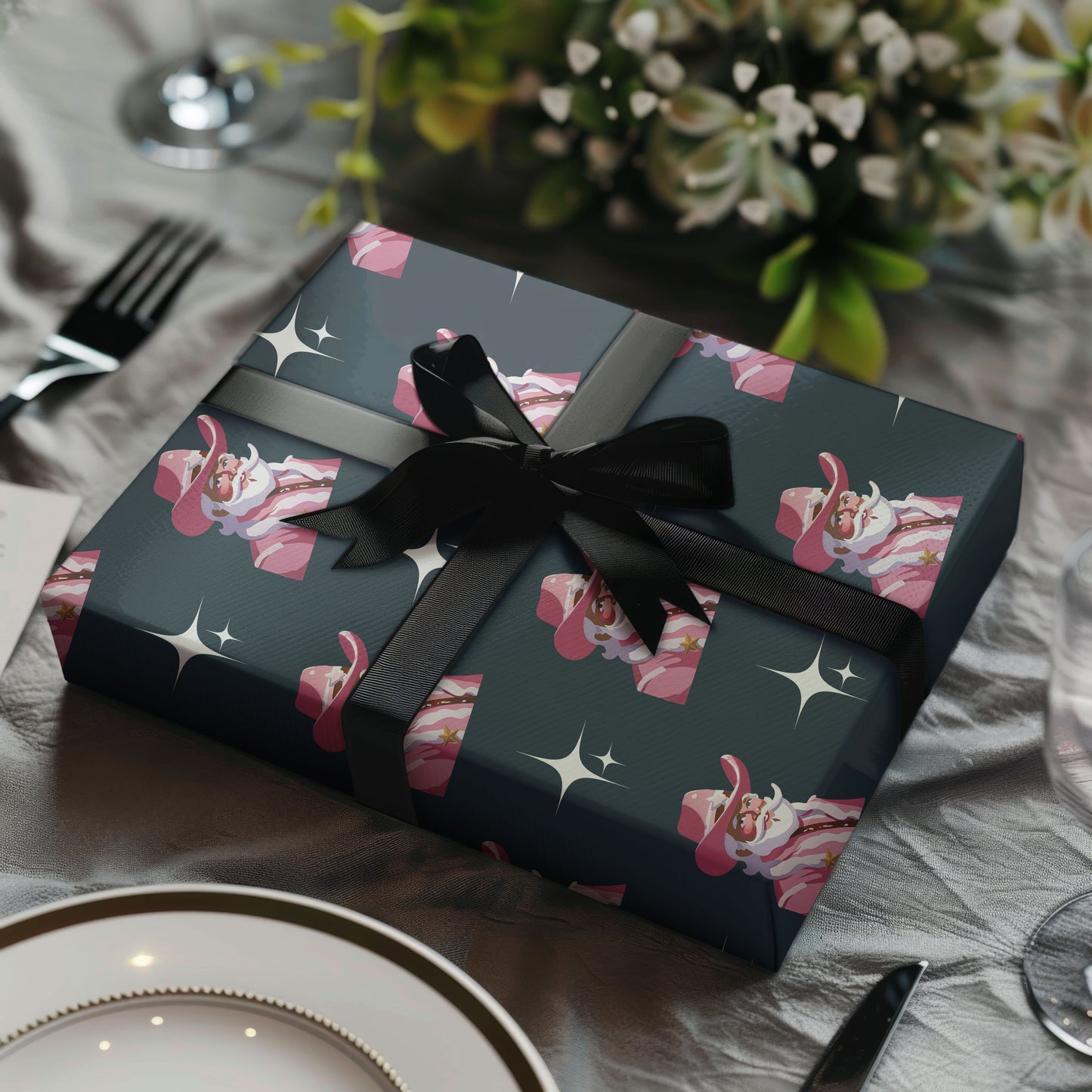 Christmas Santa Cowboy Wrapping Paper Sheet