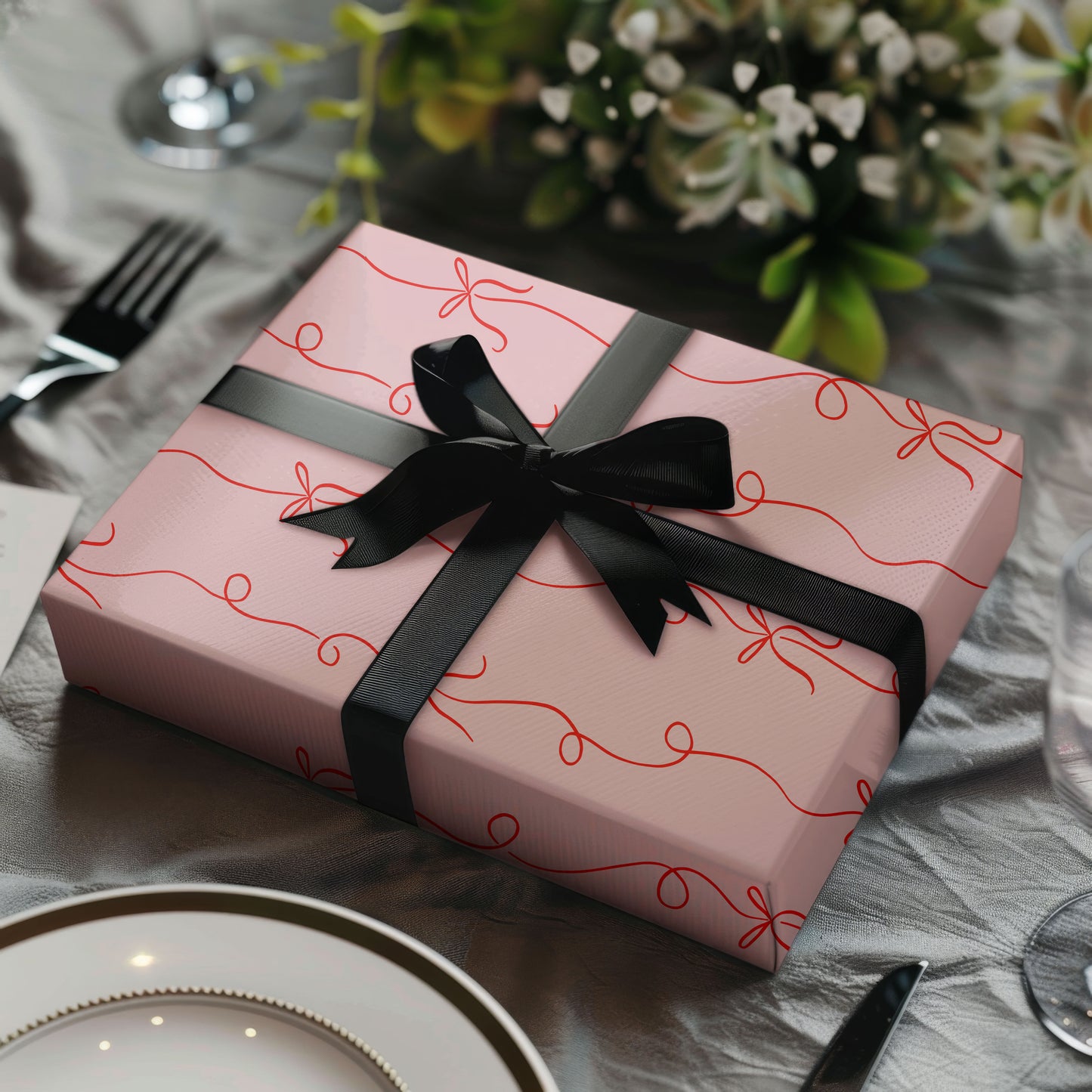 Pink Bow Gift Wrap Sheet