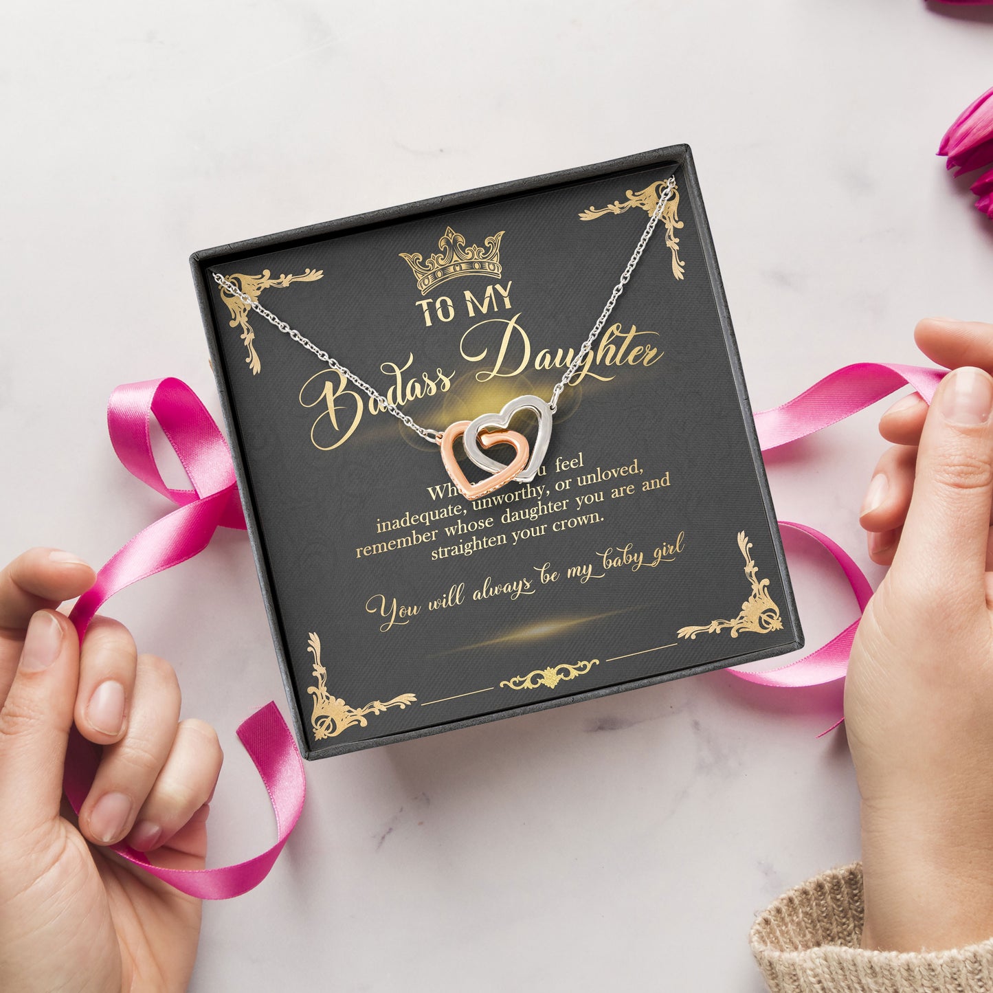 To My Badass Daughter Necklace With Message Cards