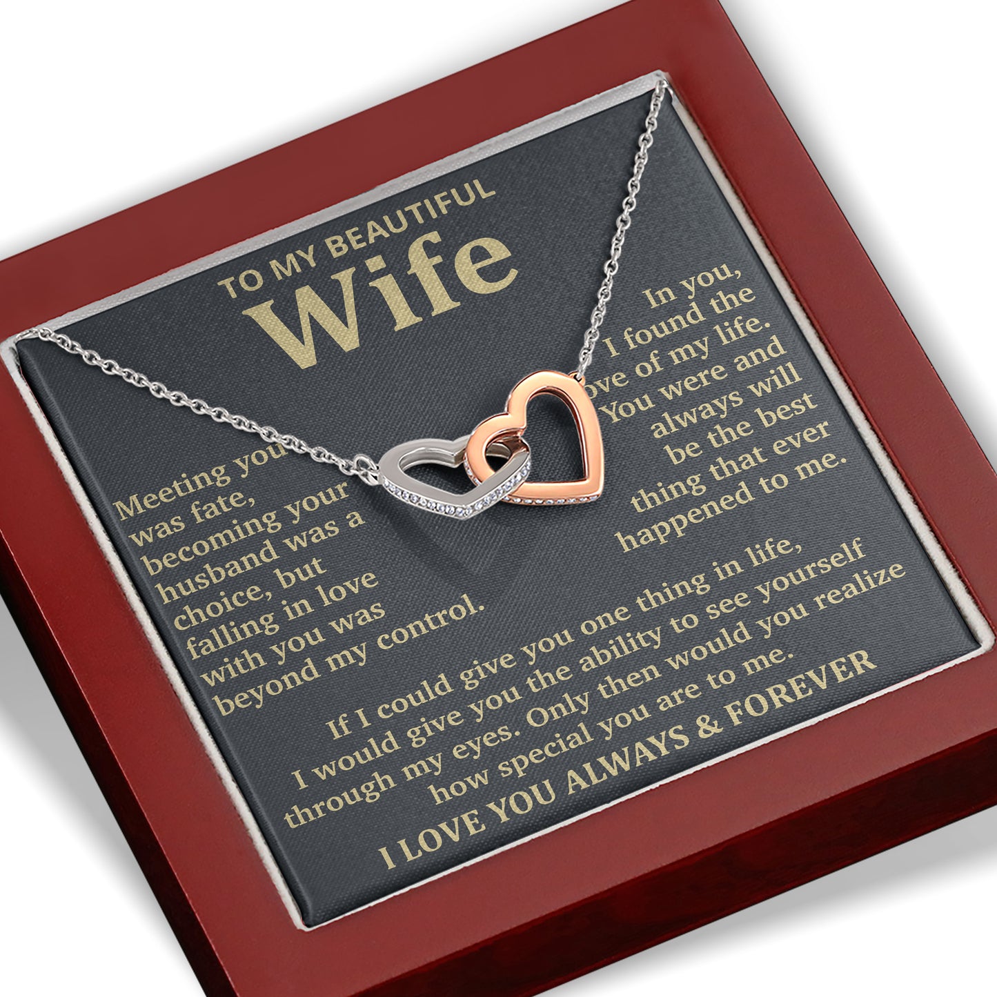 To My Beautiful Wife Necklace Gift Box with Sentimental Message Card