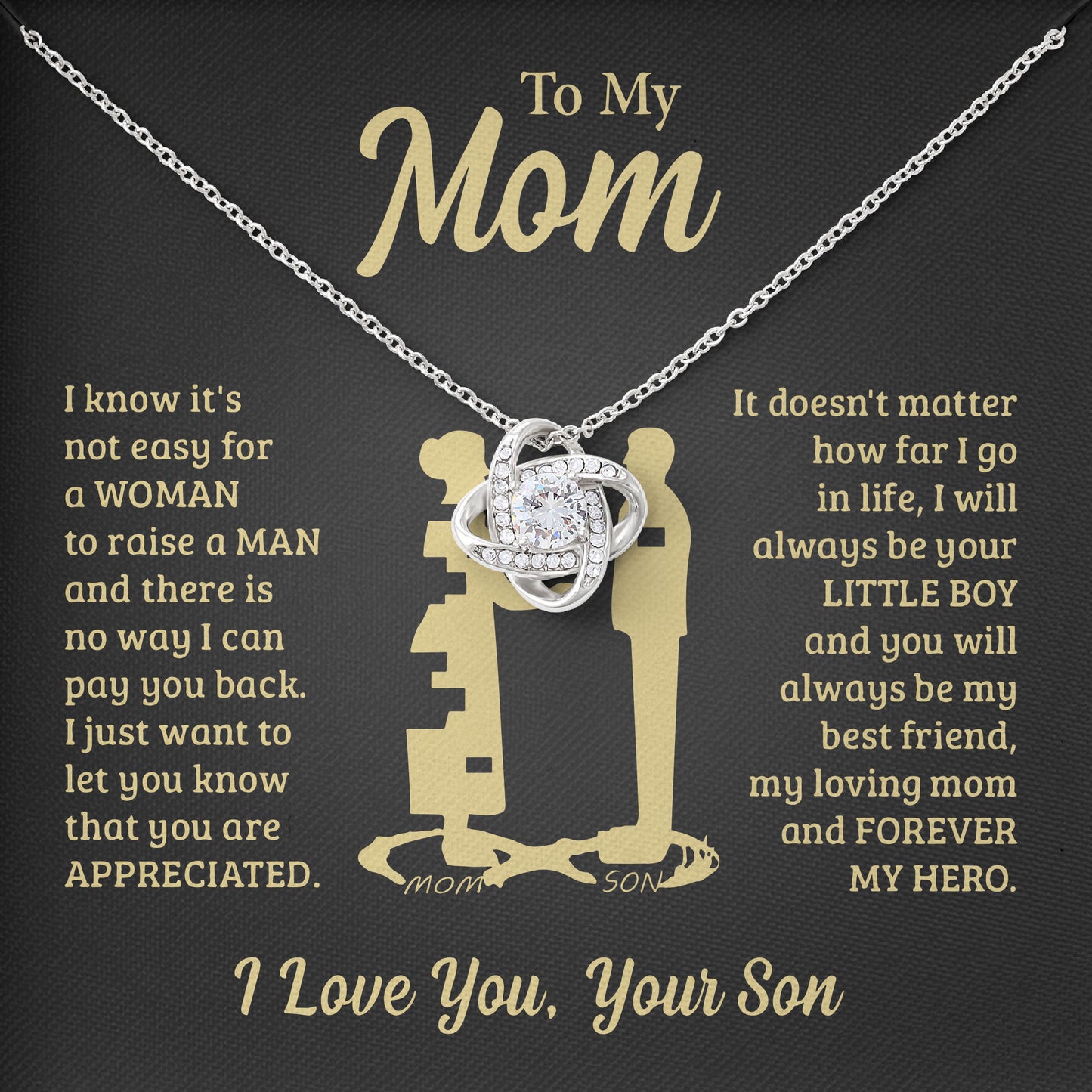 To My Mom Necklace with Message Card, Valentine, Mothers Day Gift, Sentimental Birthday Gifts