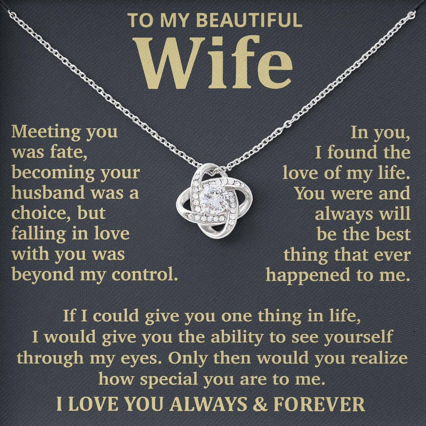 To My Beautiful Wife Necklace Gift Box with Sentimental Message Card
