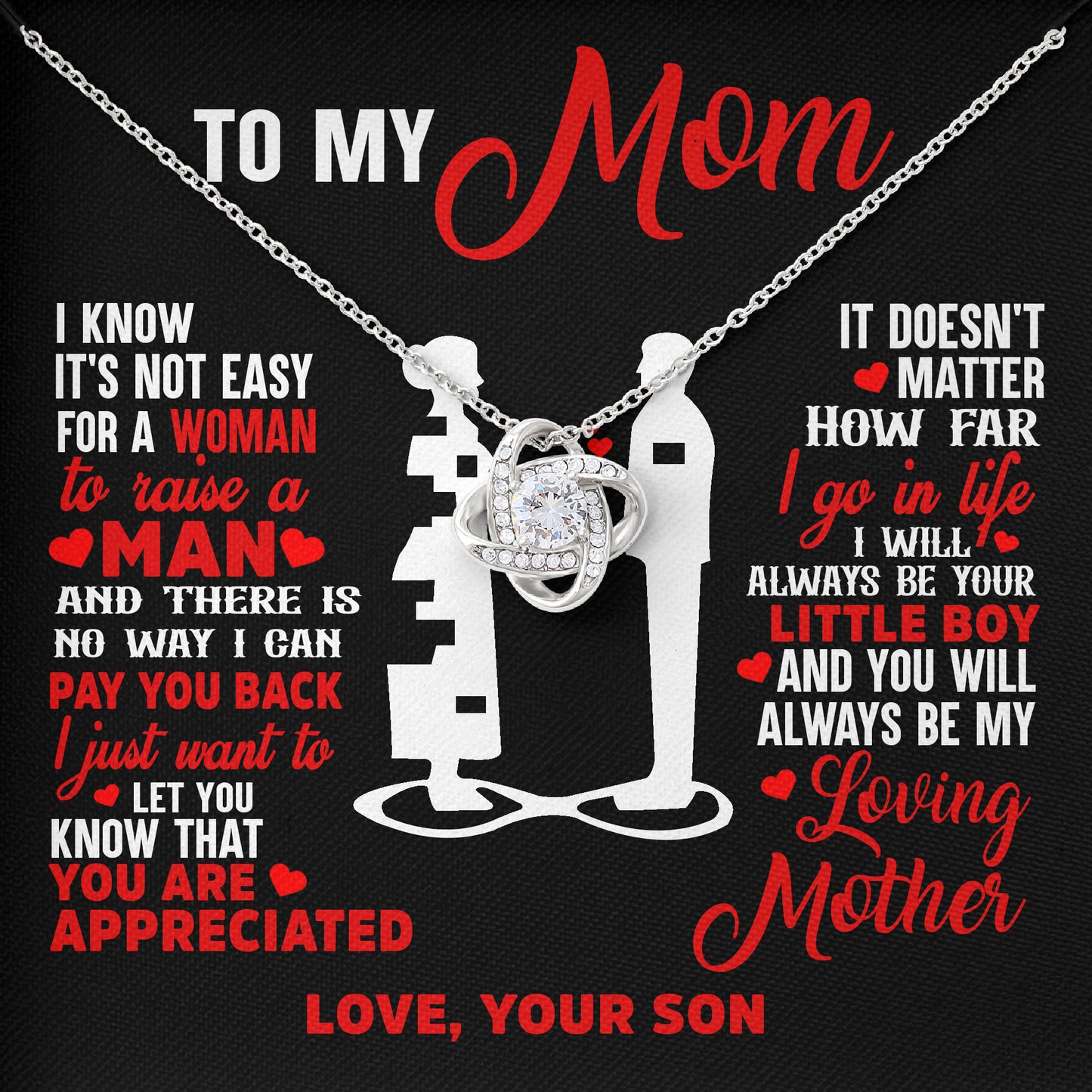 To My Mom Necklace Message & Elegant Box, Valentines Day, Mothers Day, Birthday, Wedding Gift