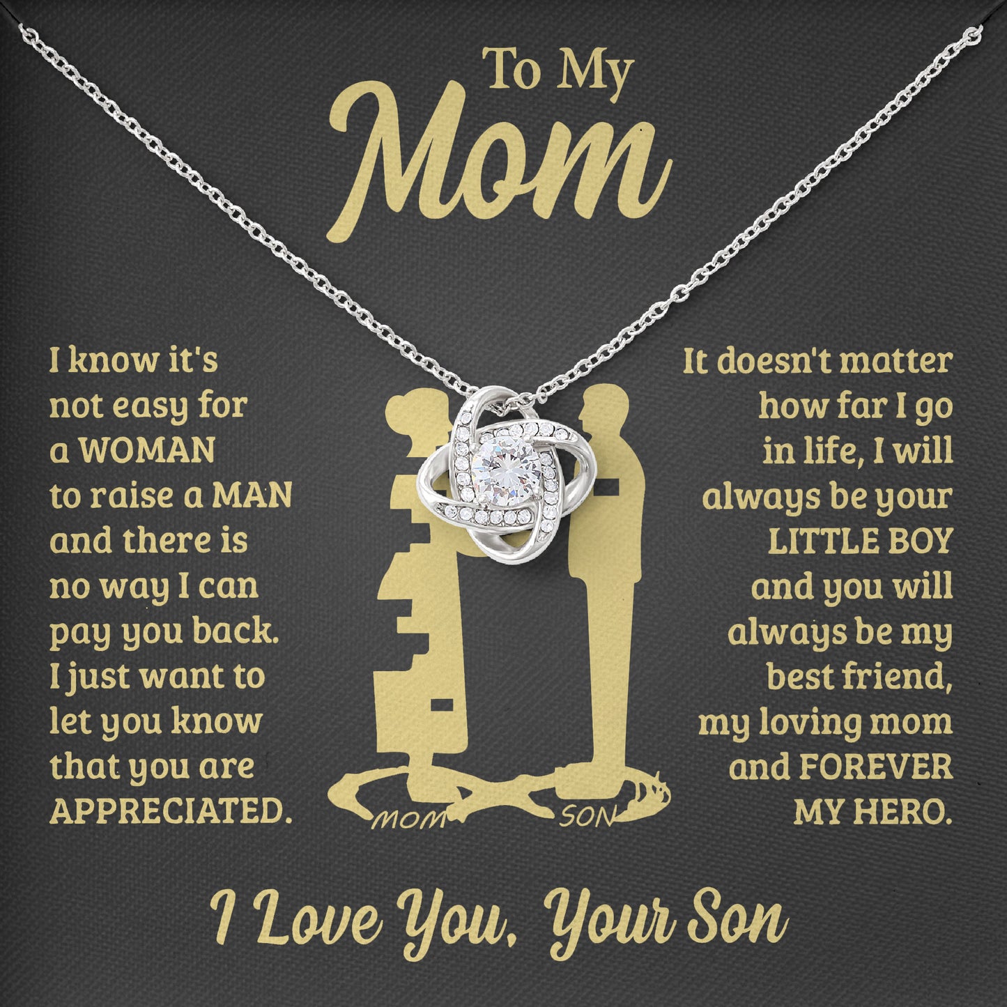 To My Mom Necklace with Message Card, Mothers Day Gift from Son, Sentimental Birthday Valentine Gifts