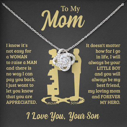 To My Mom Necklace with Message Card, Mothers Day Gift from Son, Sentimental Birthday Valentine Gifts