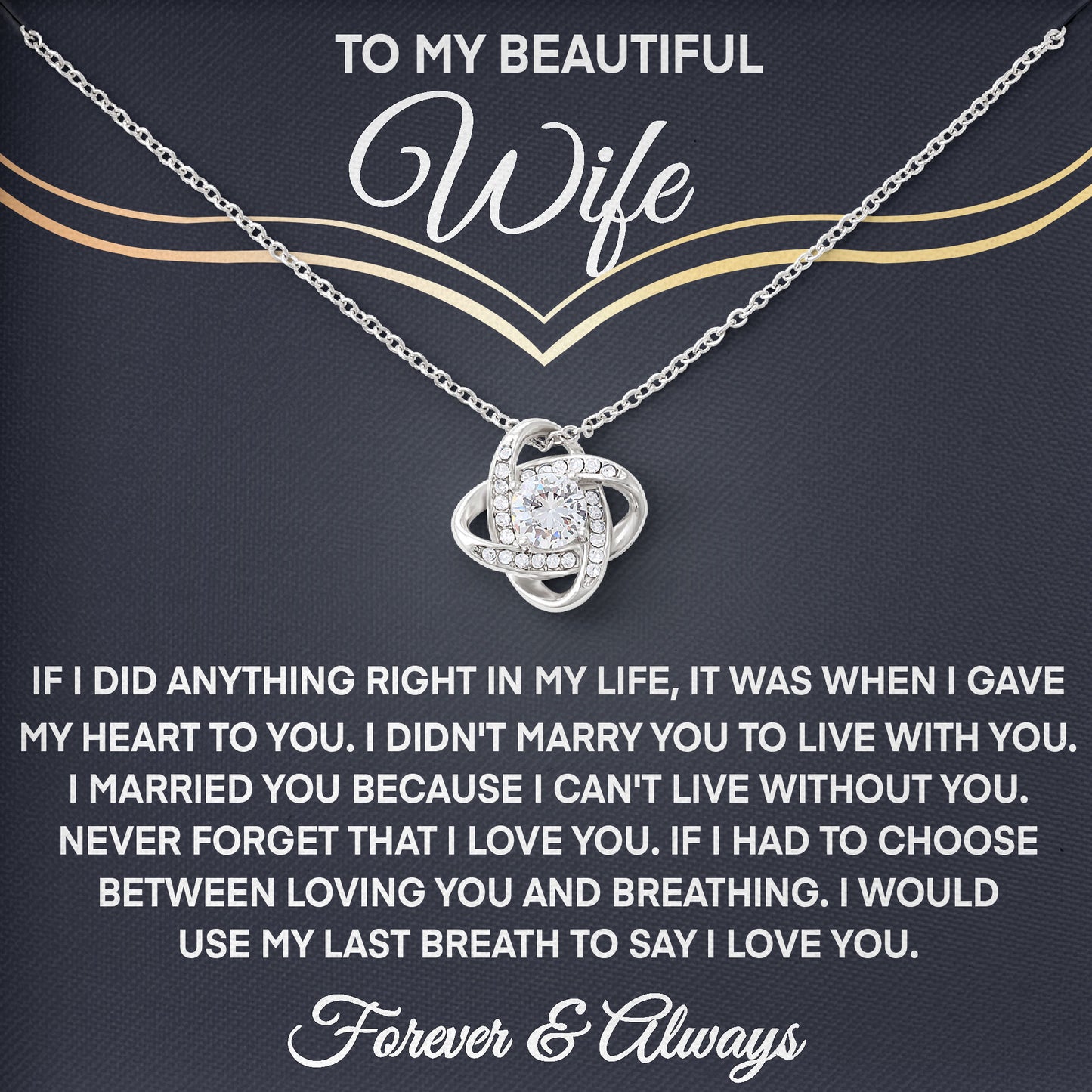 To My Beautiful Wife Necklace Jewelry with Message Card & Gift Box