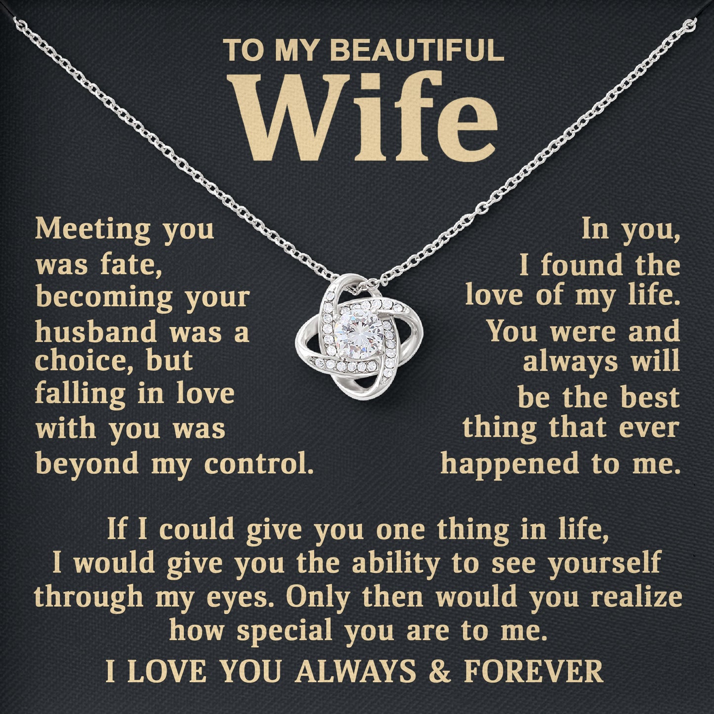 To My Beautiful Wife Gift Idea, Husband to Wife Gift, Necklace Gift Box with Sentimental Message Card