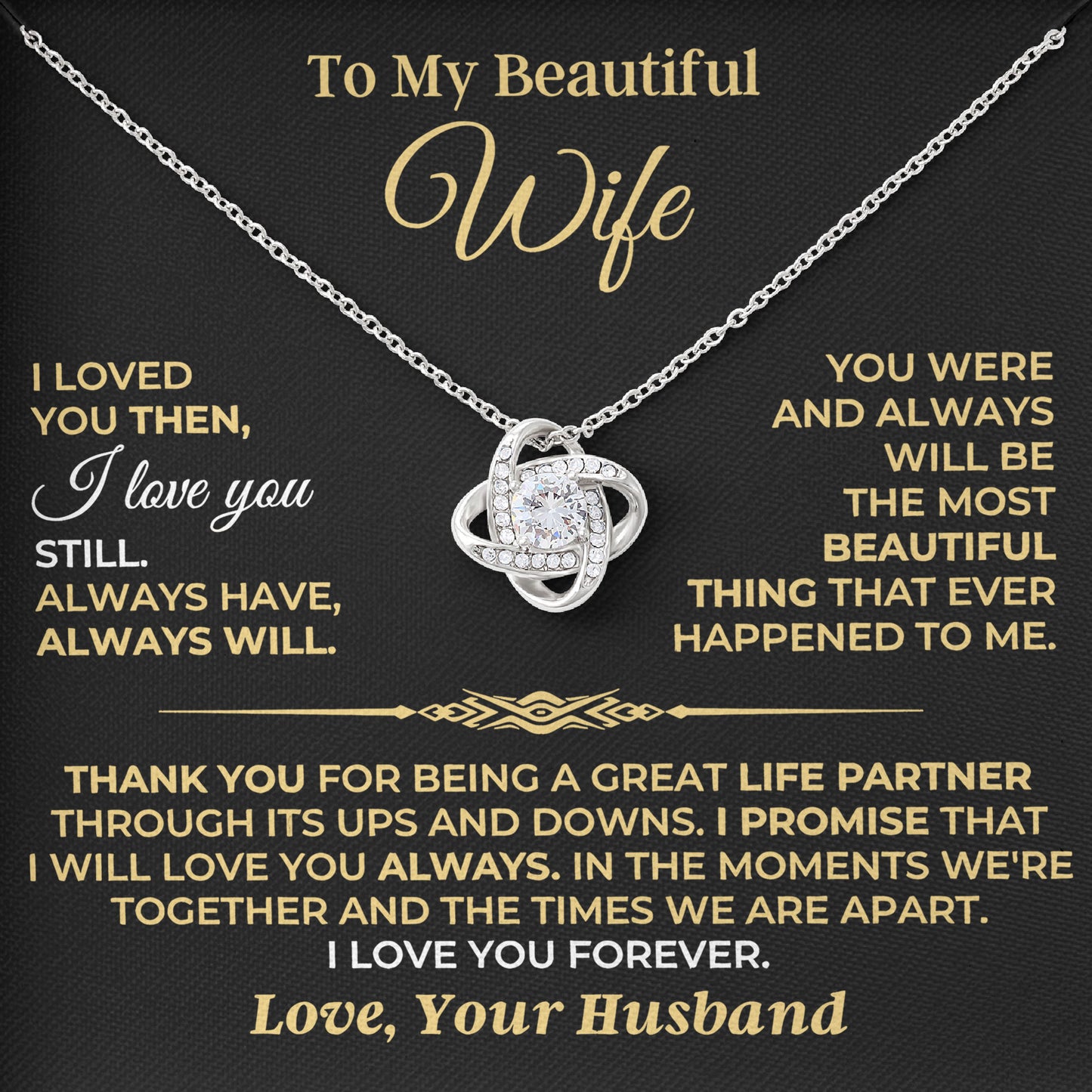 To My Beautiful Wife Necklace 925 Sterling Silver, Message Card＆LED Gift Box