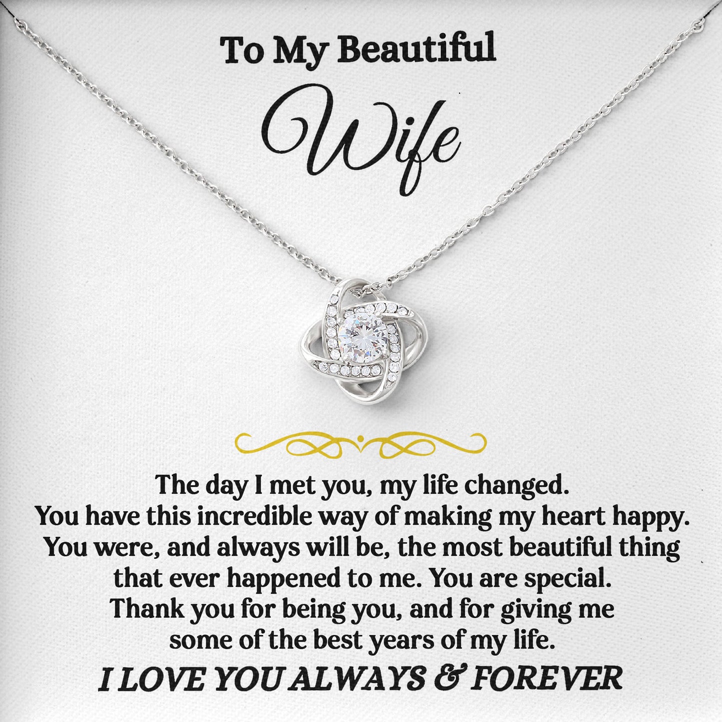 To My Beautiful Wife Necklace Sentimental Birthday Valentine's Day Gift for Her