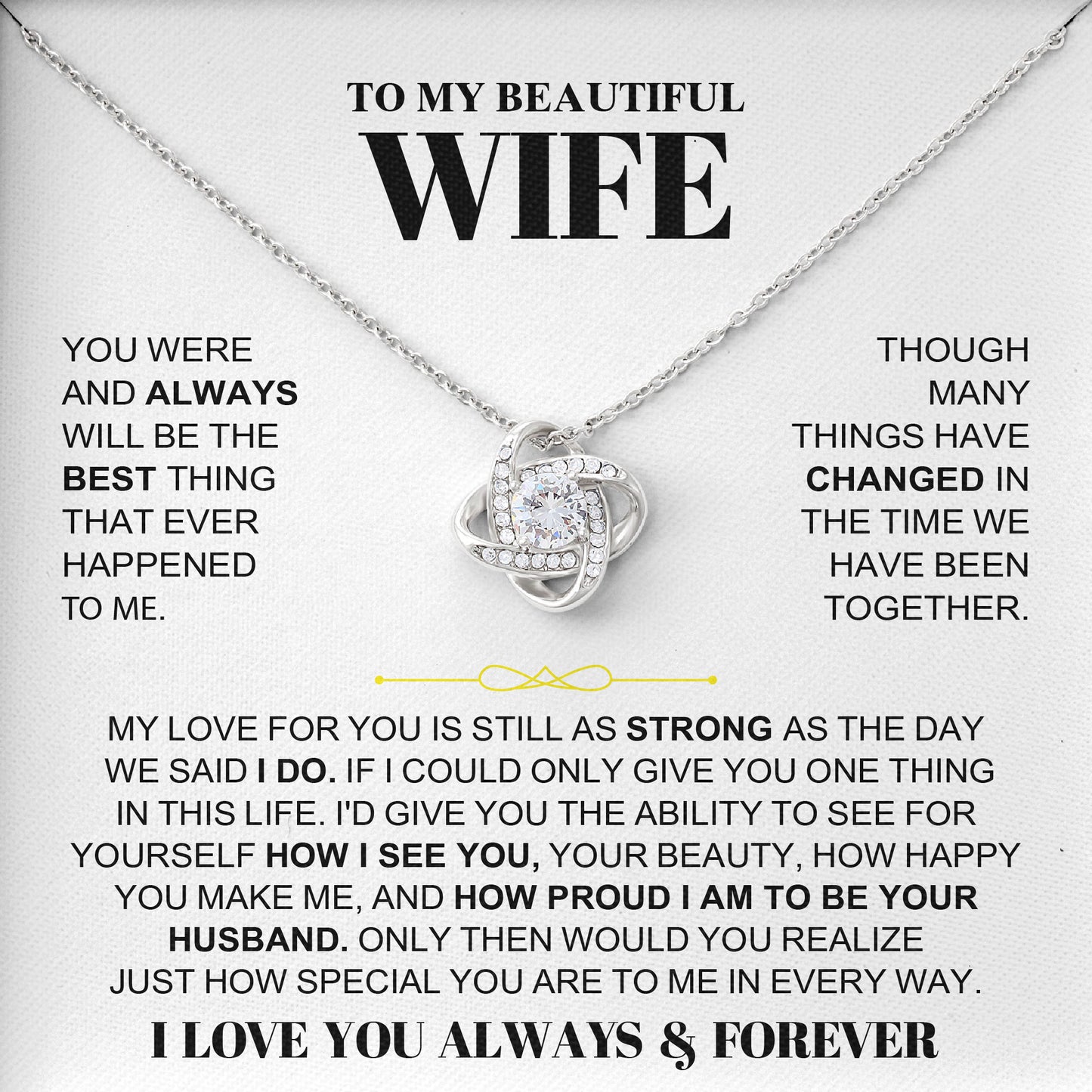 To My Beautiful Wife Necklace with Message Card and Gift Box for Wife Soulmate Girlfriend