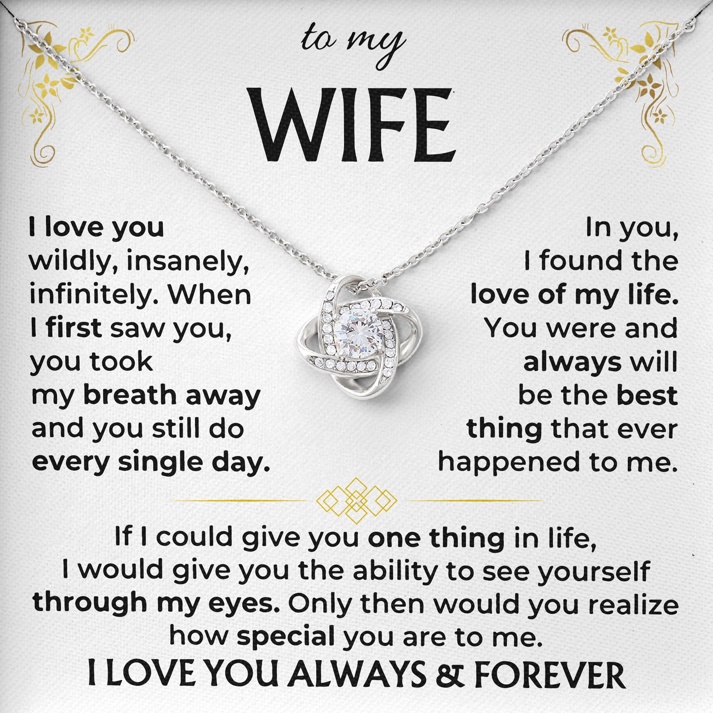To My Wife Love Knot Necklace, Romantic Jewelry Gift for Wife, Anniversary Present, Birthday