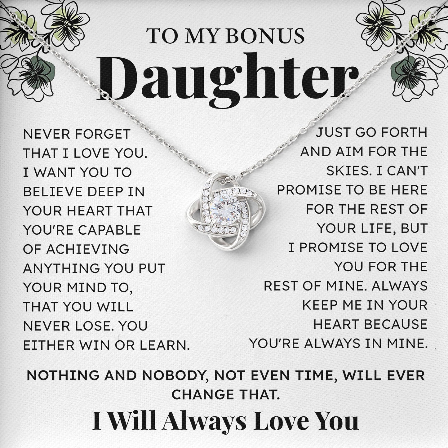 To My Bonus Daughter Necklace with Message From Parents