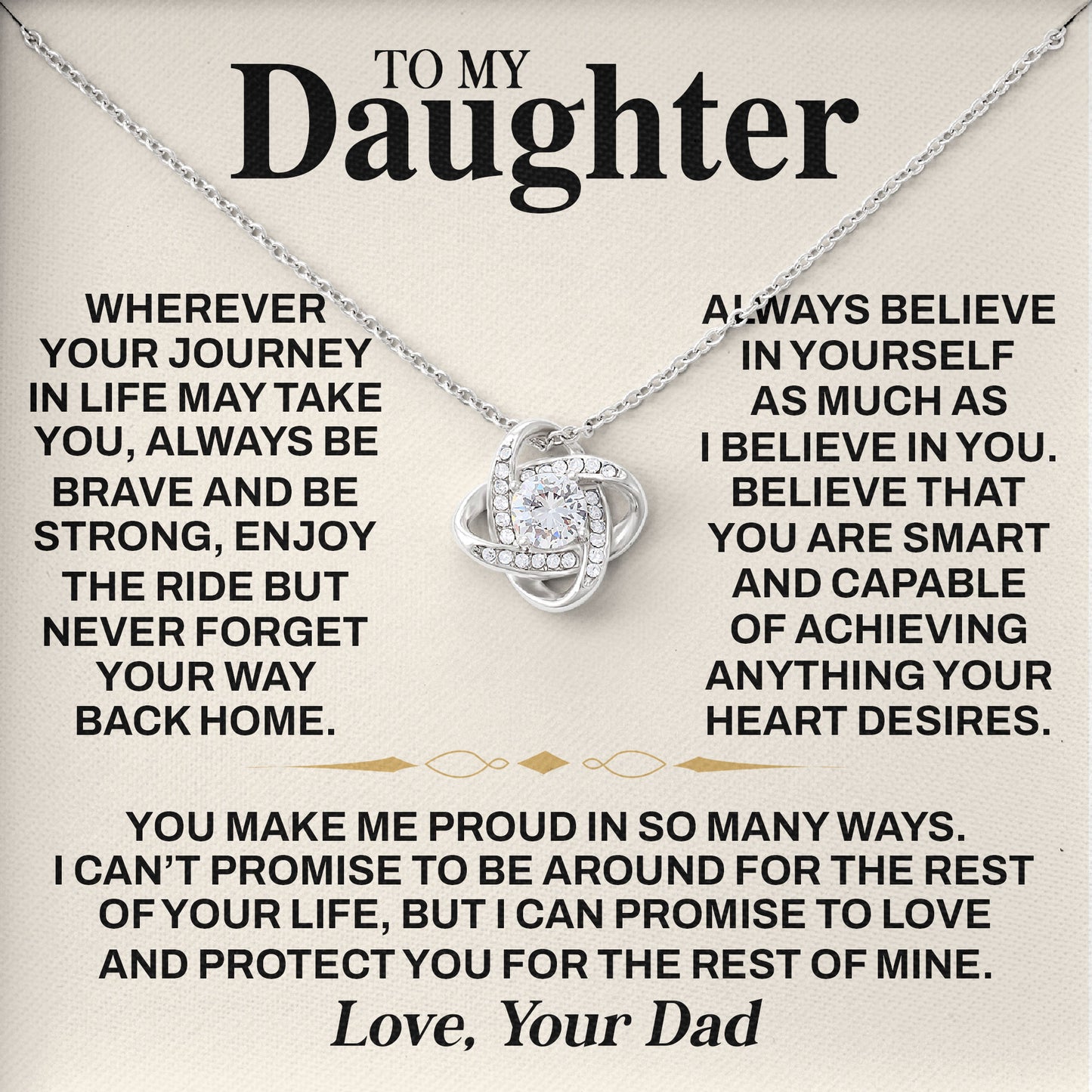 To My Daughter Necklace with Sentimental Card Gift From Dad